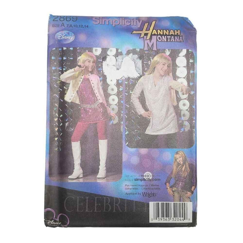 Simplicity Hannah Montana Sewing Pattern 2869 UNCUT Costume Size 7 8 10 12 14 - Picture 1 of 4